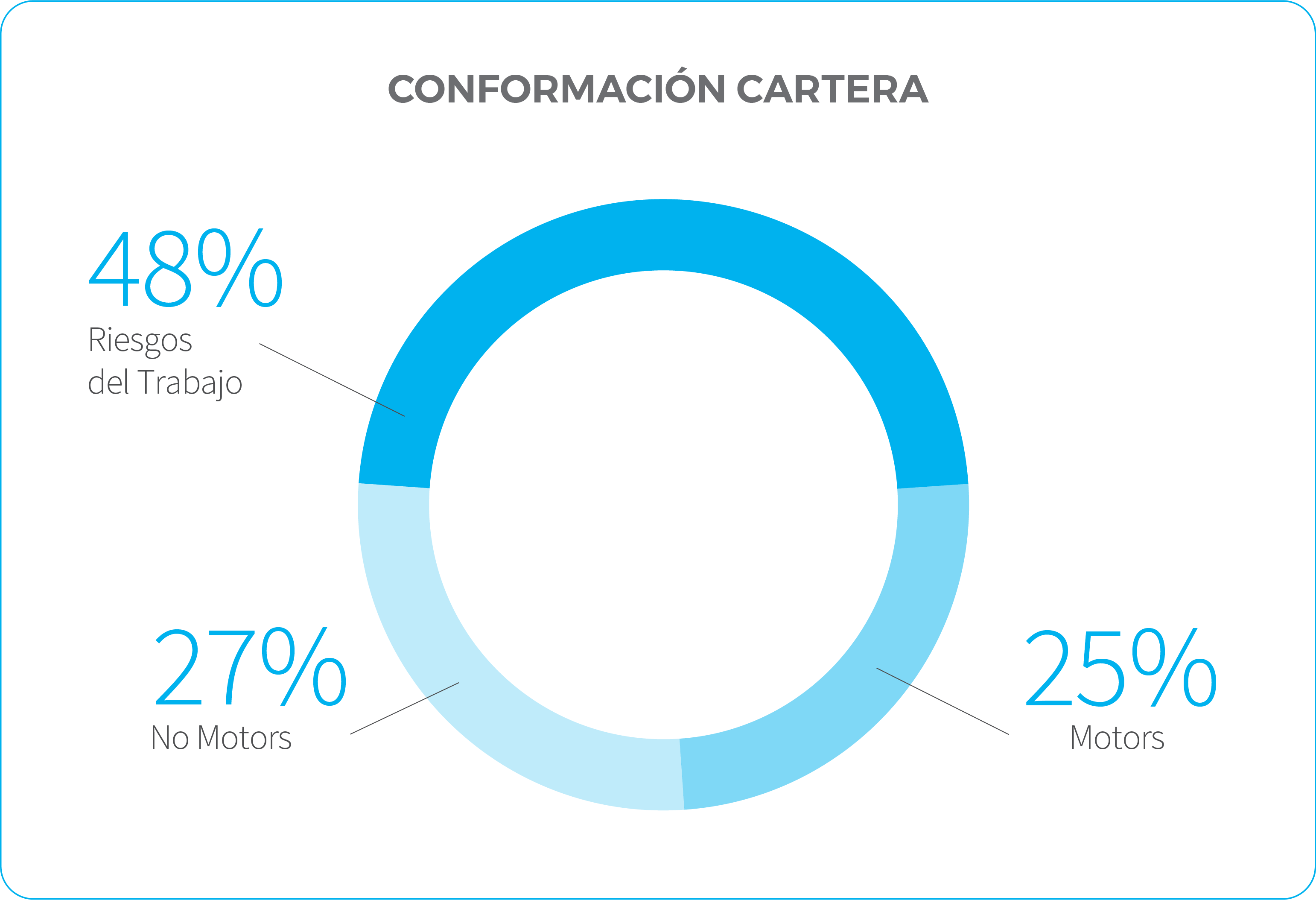 Conformaci&oacute;n cartera: Riesgos del Trabajo 48%, Motors 25%, No Motors 27%